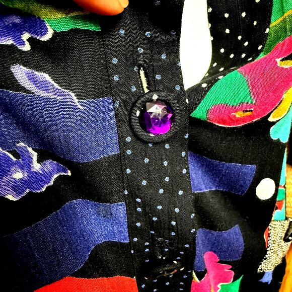 Carol Little Patchwork Vintage Jacket Size 4 Oversize 100% Rayon Long Sleeves - Picture 10 of 10